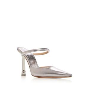 OFF WHITE Womens Silver Lollipop Slip On Leather Heeled Mules Shoes 37